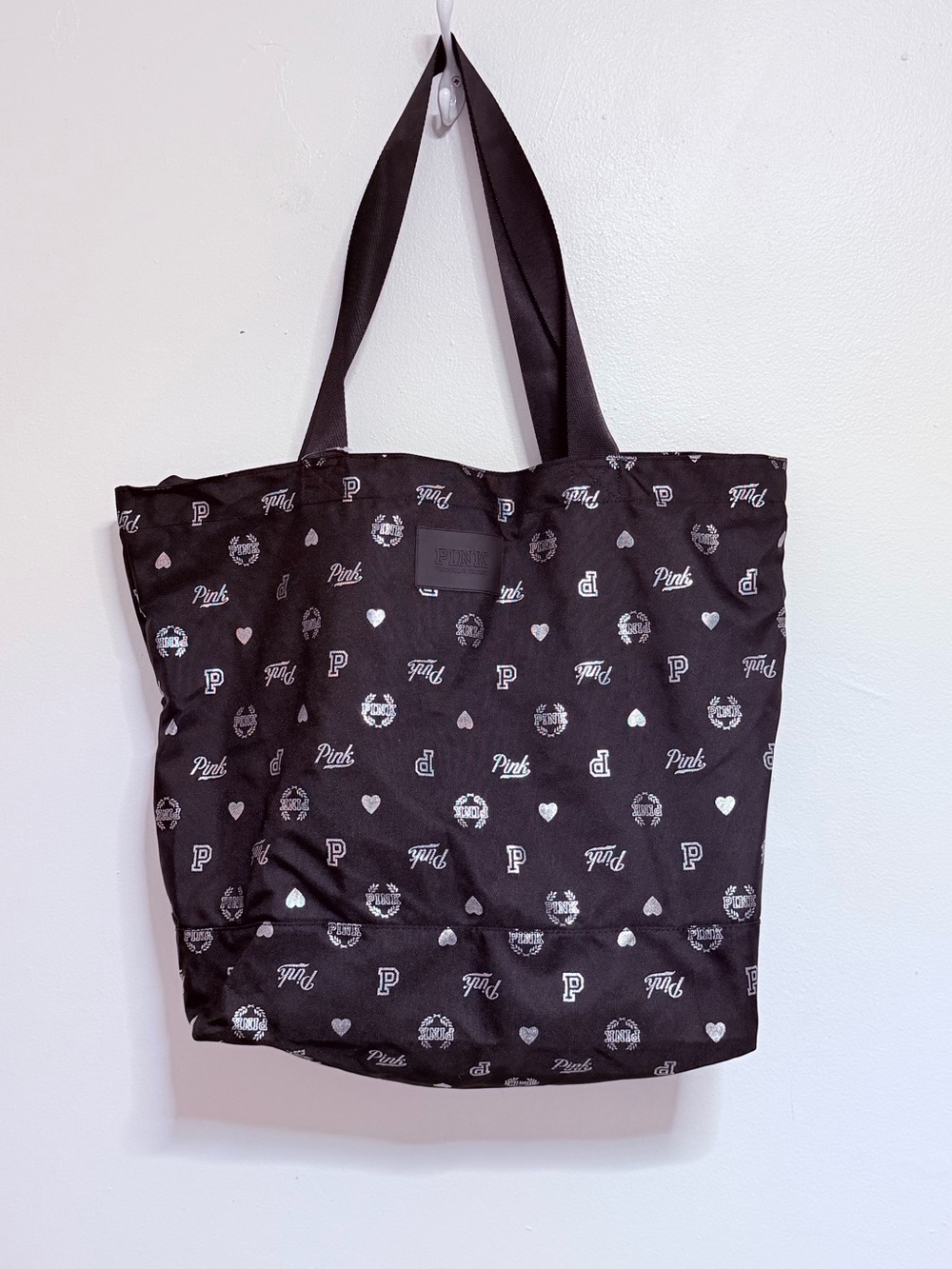 PINK Victoria's Secret Black Logo-Print Tote Bag